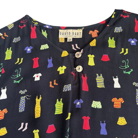 David Dart Collection Vintage Black Clothing Print Shift Dress Women’s Medium - Picture 3 of 8